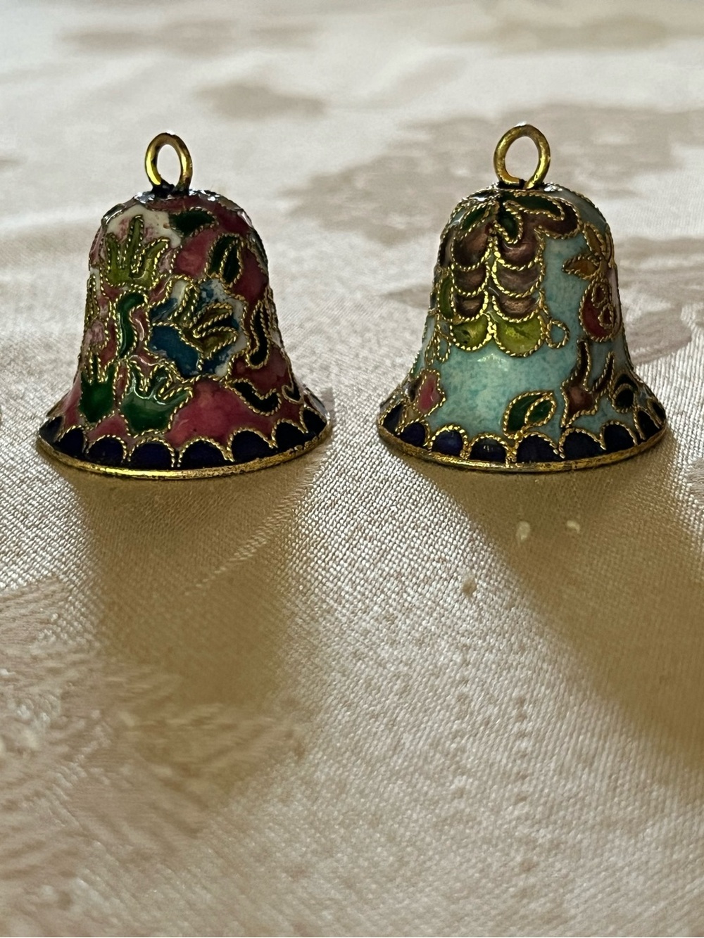 Decorative Cloisonné Bell Charms in Multicolor and Gold